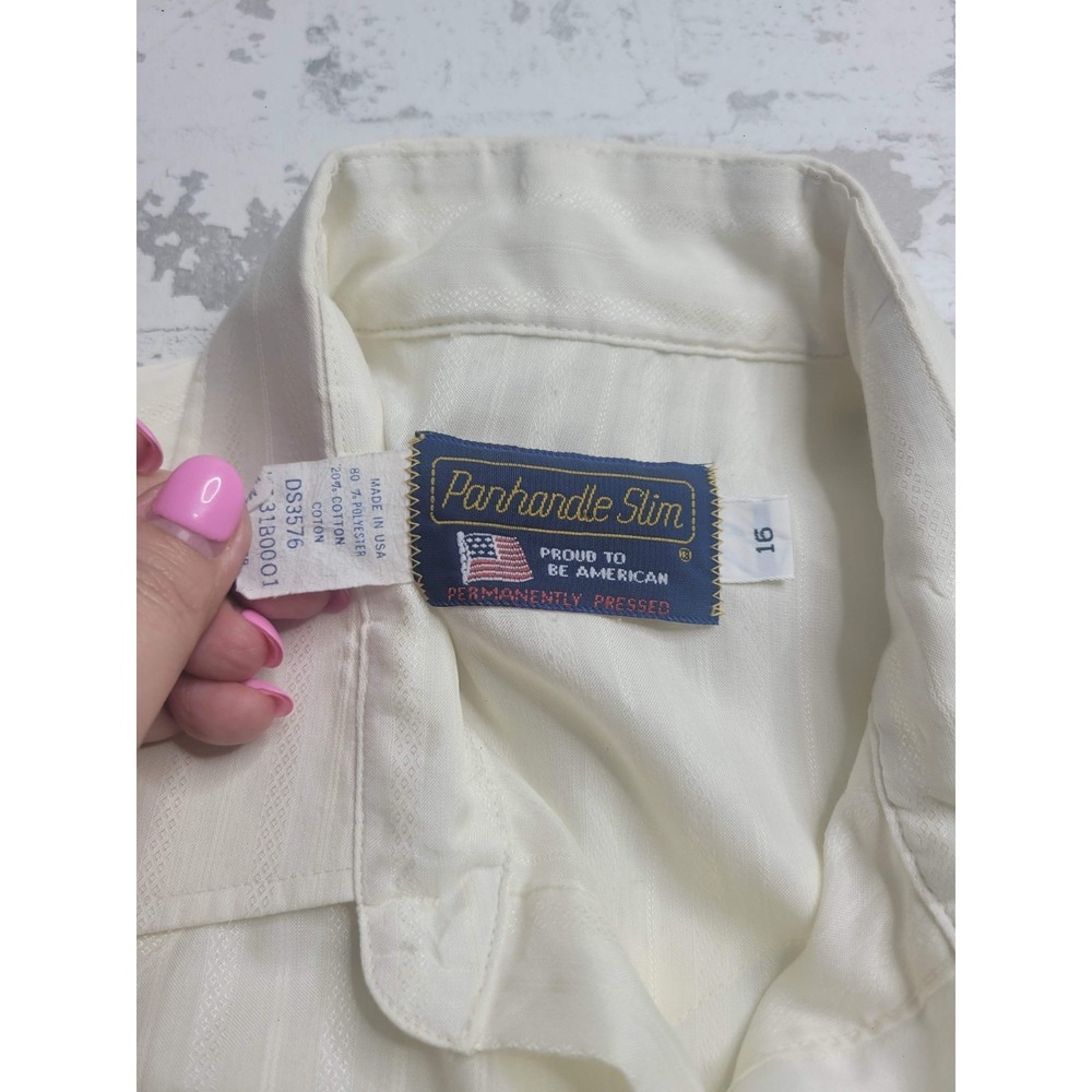 Vintage Panhandle Slim Shirt Size 16 White/Ivory Pearl Snap Western Rodeo Cowboy - Picture 5 of 5